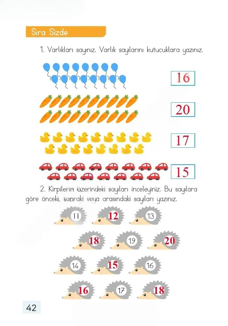 1. Sınıf Matematik Ders Kitabı Cevapları Dizin Yayıncılık Sayfa 42 Çözüm Görseli