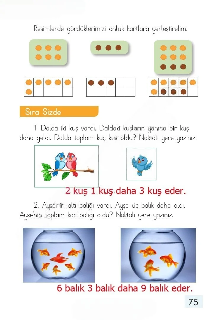 1. Sınıf Matematik Ders Kitabı Cevapları Dizin Yayıncılık Sayfa 75 Çözüm Görseli