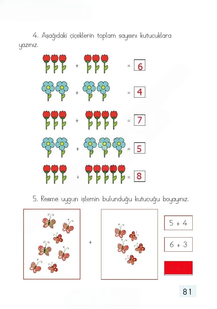 1. Sınıf Matematik Ders Kitabı Cevapları Dizin Yayıncılık Sayfa 81 Çözüm Görseli