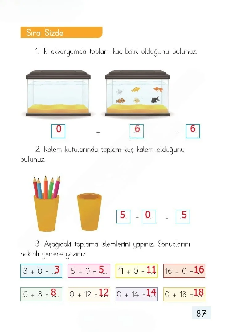 1. Sınıf Matematik Ders Kitabı Cevapları Dizin Yayıncılık Sayfa 87 Çözüm Görseli