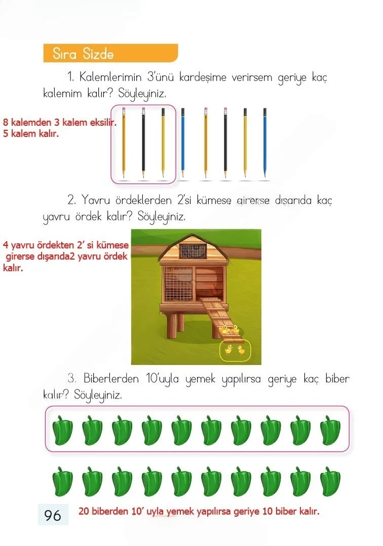1. Sınıf Matematik Ders Kitabı Cevapları Dizin Yayıncılık Sayfa 96 Çözüm Görseli