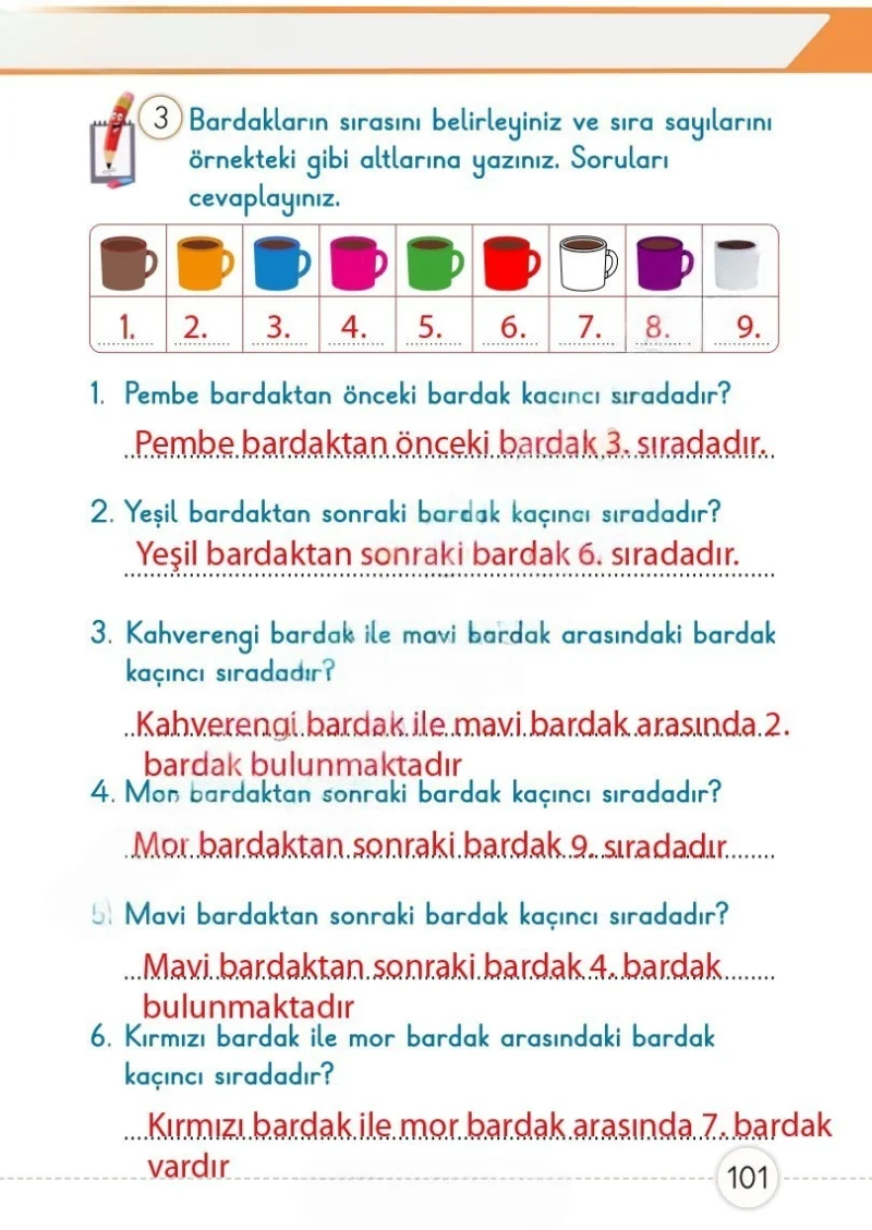 1. Sınıf Matematik Ders Kitabı Cevapları Meb Yayınları 1. Kitap Sayfa 101 Çözüm Görseli