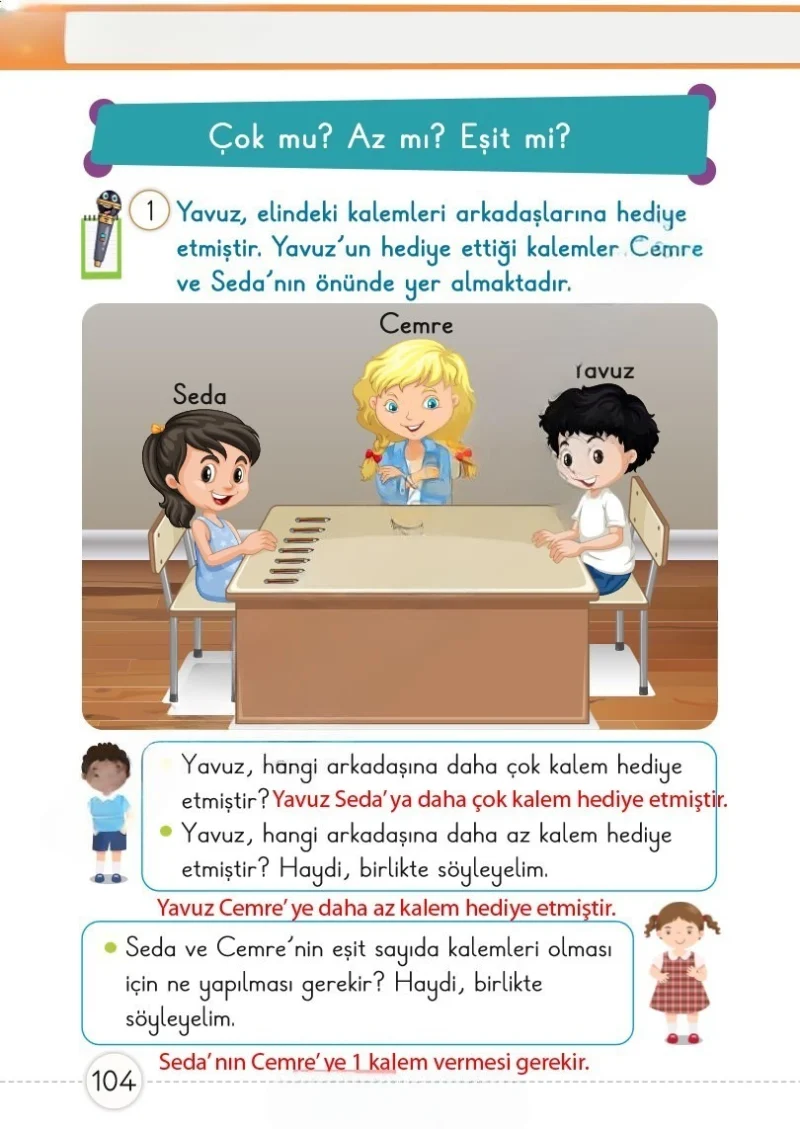 1. Sınıf Matematik Ders Kitabı Cevapları Meb Yayınları 1. Kitap Sayfa 104 Çözüm Görseli