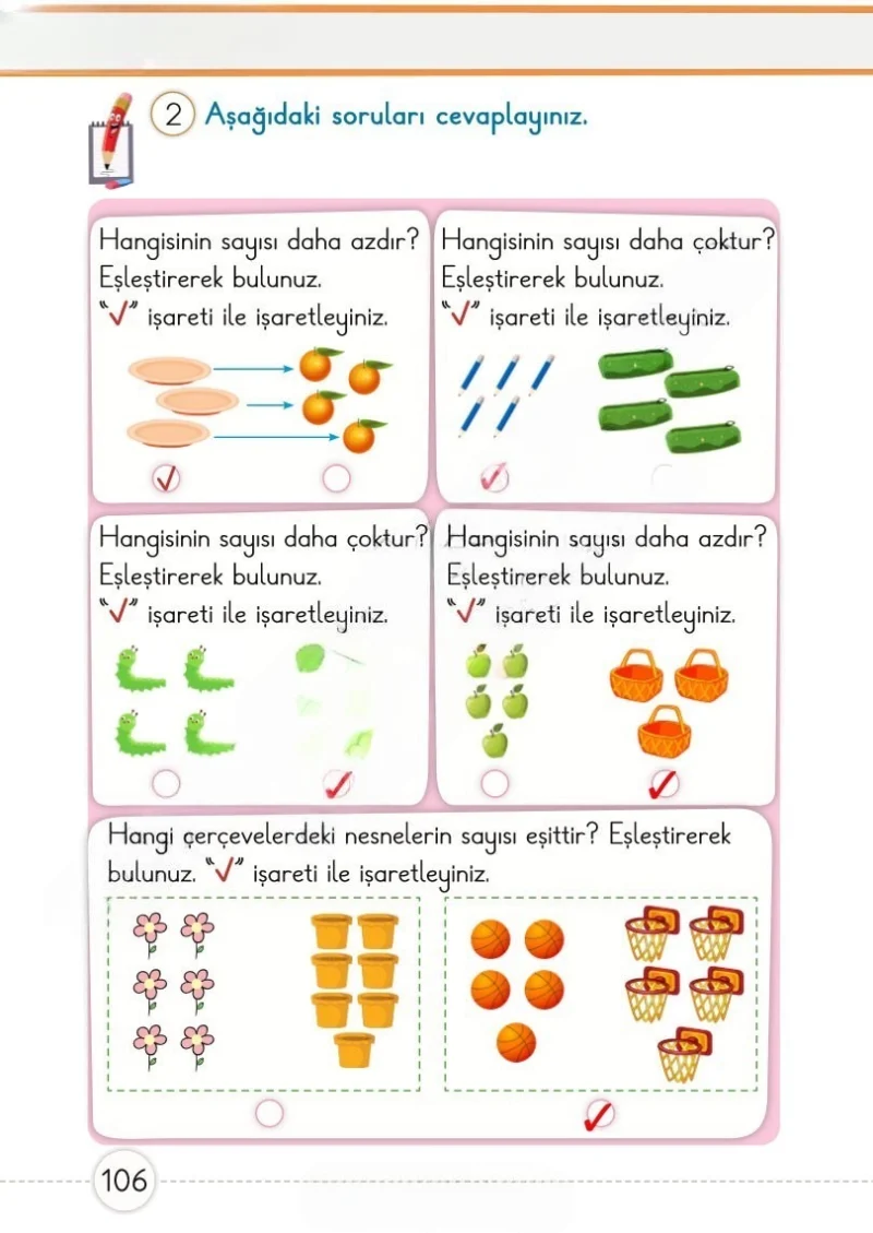 1. Sınıf Matematik Ders Kitabı Cevapları Meb Yayınları 1. Kitap Sayfa 106 Çözüm Görseli