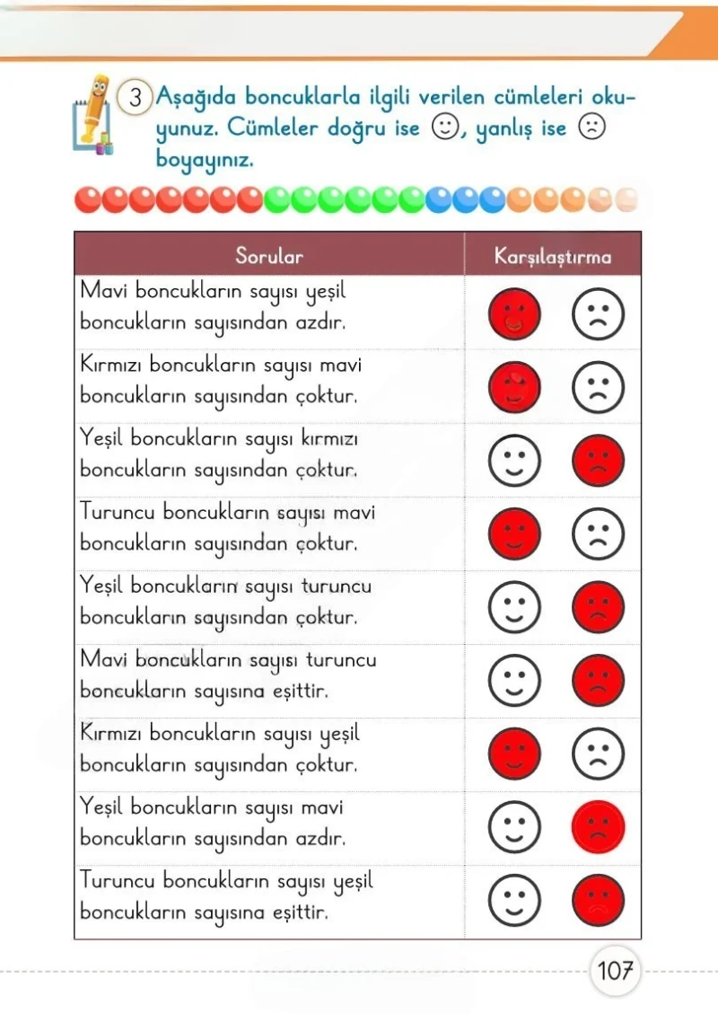 1. Sınıf Matematik Ders Kitabı Cevapları Meb Yayınları 1. Kitap Sayfa 107 Çözüm Görseli