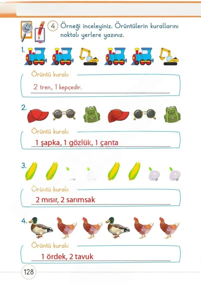 1. Sınıf Matematik Ders Kitabı Cevapları Meb Yayınları 1. Kitap Sayfa 128 Çözüm Görseli