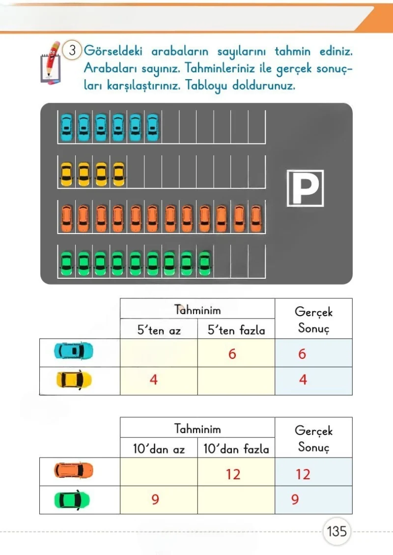 1. Sınıf Matematik Ders Kitabı Cevapları Meb Yayınları 1. Kitap Sayfa 135 Çözüm Görseli