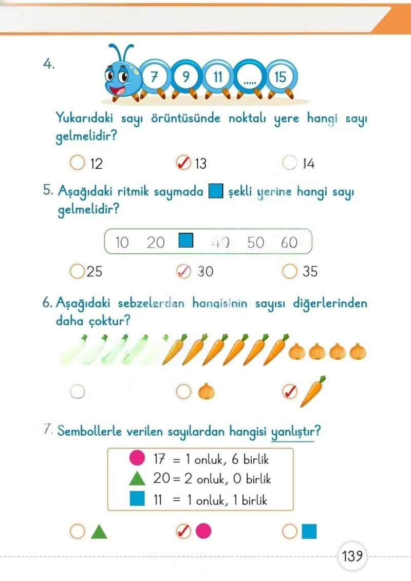 1. Sınıf Matematik Ders Kitabı Cevapları Meb Yayınları 1. Kitap Sayfa 139 Çözüm Görseli