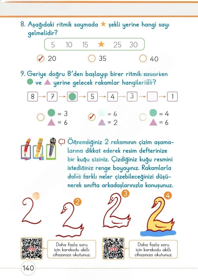 1. Sınıf Matematik Ders Kitabı Cevapları Meb Yayınları 1. Kitap Sayfa 140 Çözüm Görseli
