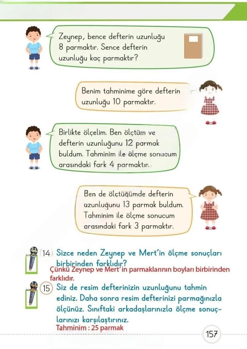 1. Sınıf Matematik Ders Kitabı Cevapları Meb Yayınları 1. Kitap Sayfa 157 Çözüm Görseli