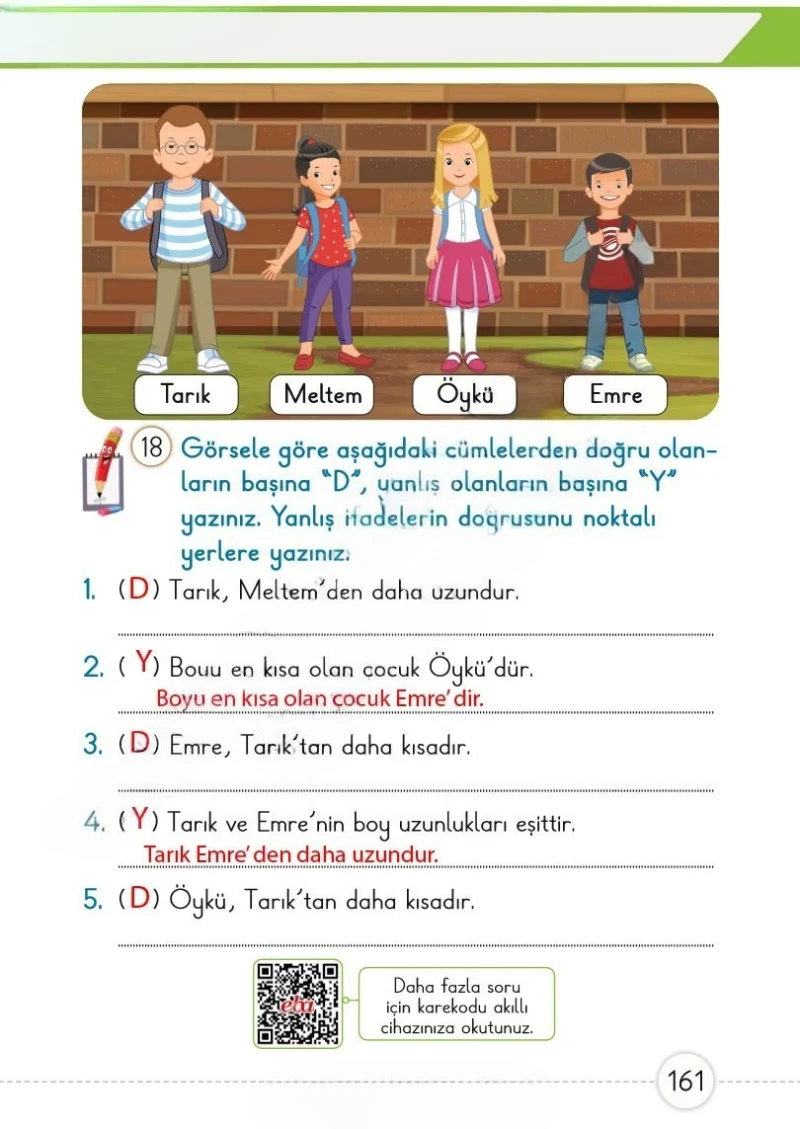 1. Sınıf Matematik Ders Kitabı Cevapları Meb Yayınları 1. Kitap Sayfa 161 Çözüm Görseli