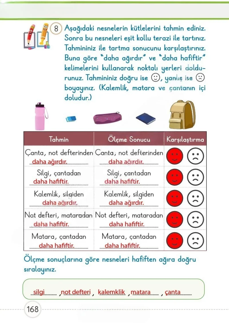 1. Sınıf Matematik Ders Kitabı Cevapları Meb Yayınları 1. Kitap Sayfa 168 Çözüm Görseli