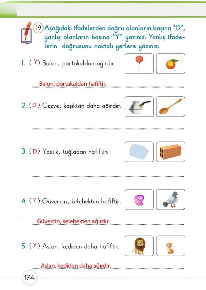 1. Sınıf Matematik Ders Kitabı Cevapları Meb Yayınları 1. Kitap Sayfa 174 Çözüm Görseli