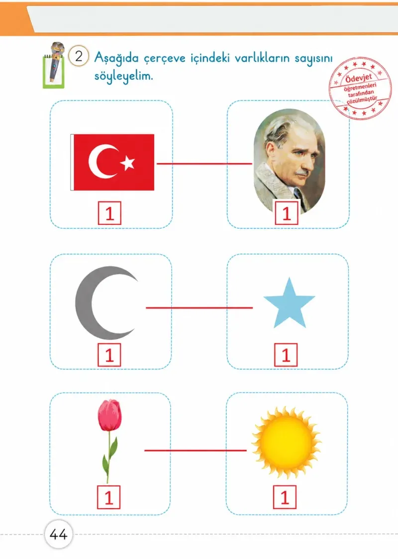 1. Sınıf Matematik Ders Kitabı Cevapları Meb Yayınları 1. Kitap Sayfa 44 Çözüm Görseli