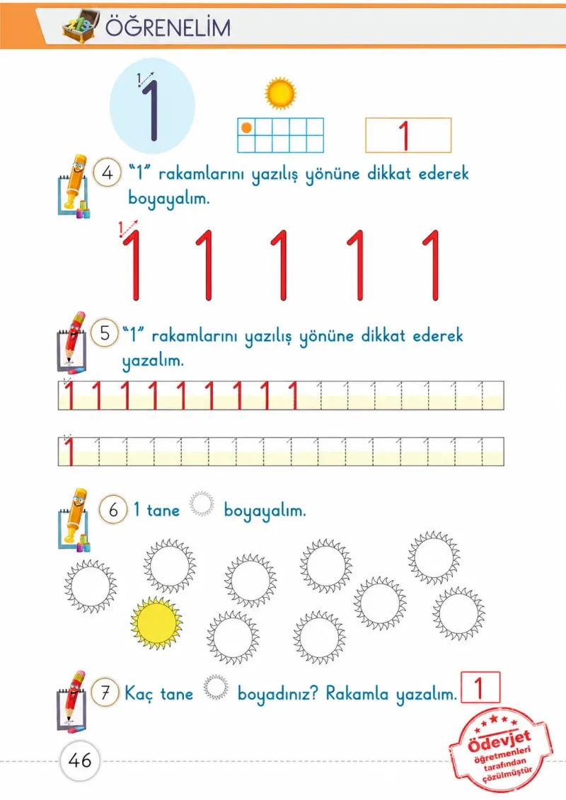 1. Sınıf Matematik Ders Kitabı Cevapları Meb Yayınları 1. Kitap Sayfa 46 Çözüm Görseli