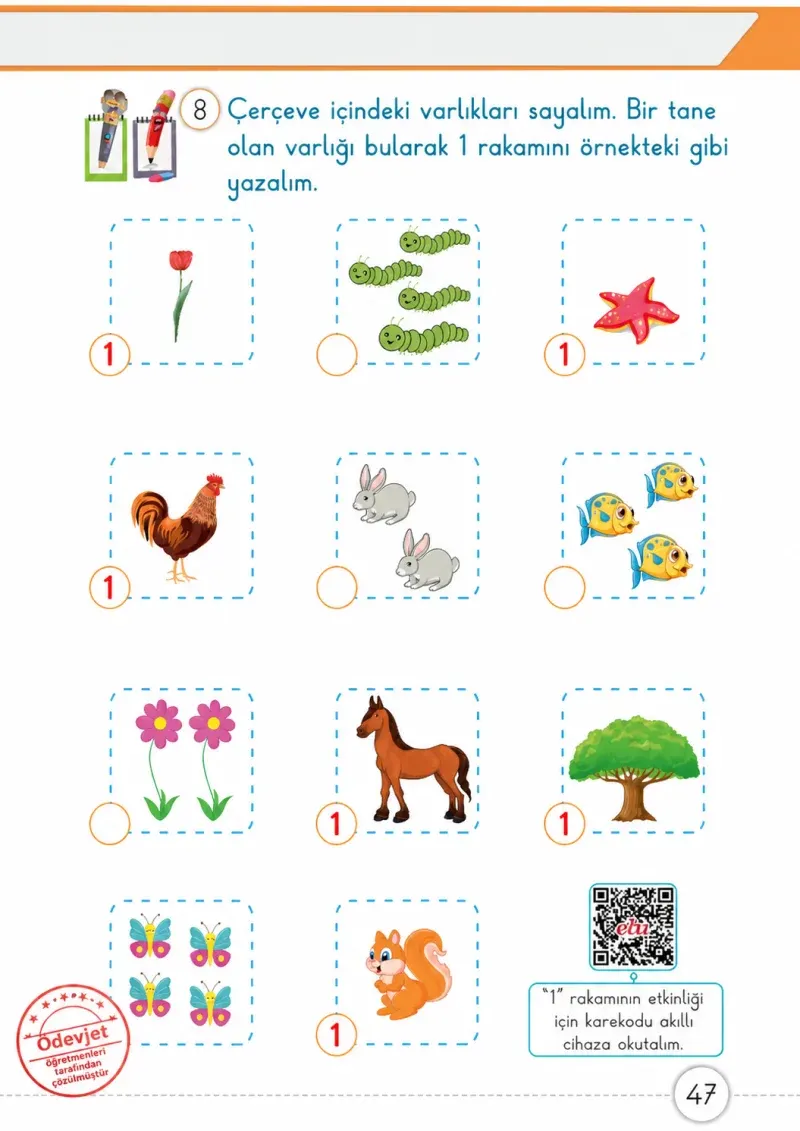 1. Sınıf Matematik Ders Kitabı Cevapları Meb Yayınları 1. Kitap Sayfa 47 Çözüm Görseli