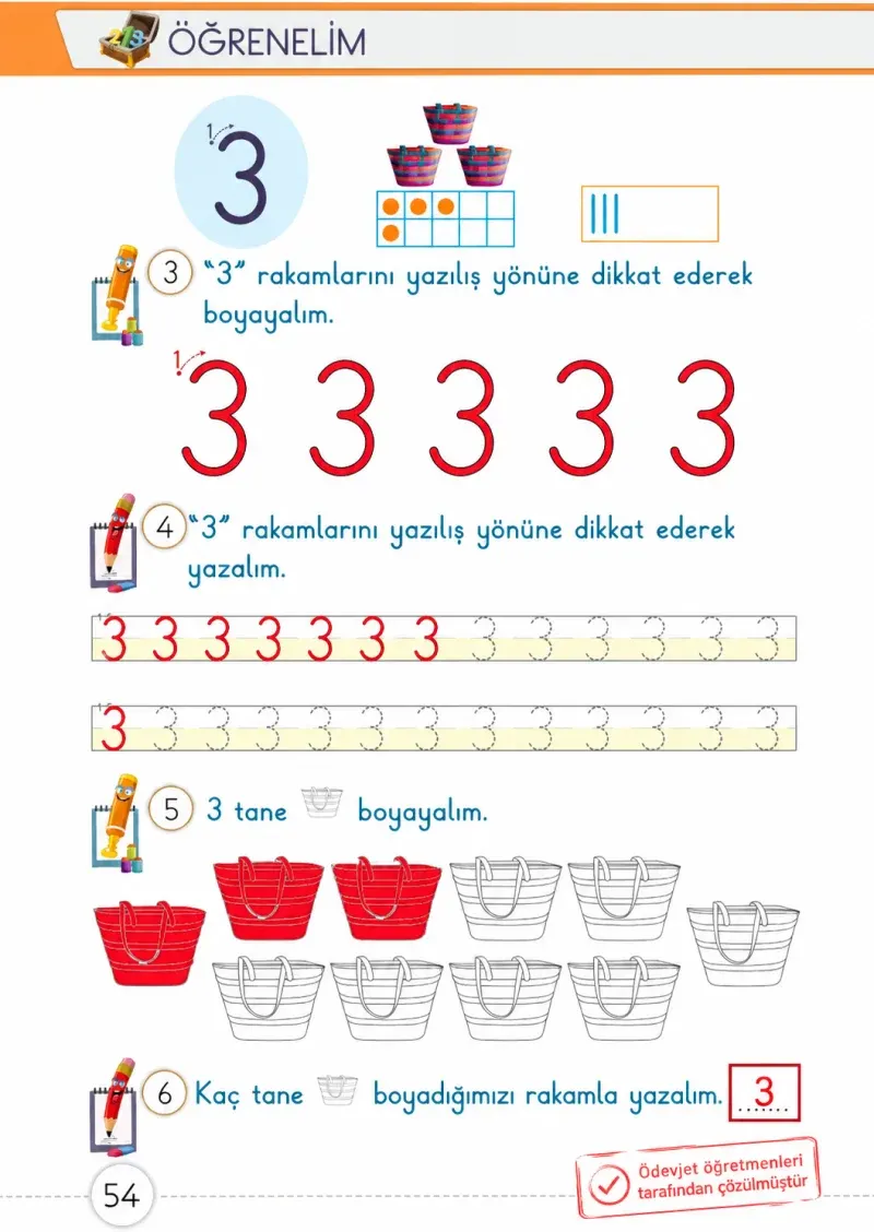 1. Sınıf Matematik Ders Kitabı Cevapları Meb Yayınları 1. Kitap Sayfa 54 Çözüm Görseli