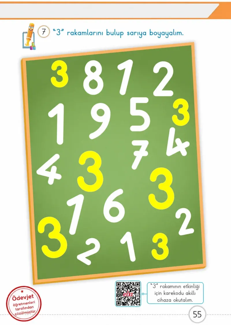 1. Sınıf Matematik Ders Kitabı Cevapları Meb Yayınları 1. Kitap Sayfa 55 Çözüm Görseli