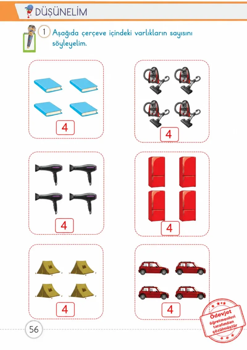 1. Sınıf Matematik Ders Kitabı Cevapları Meb Yayınları 1. Kitap Sayfa 56 Çözüm Görseli