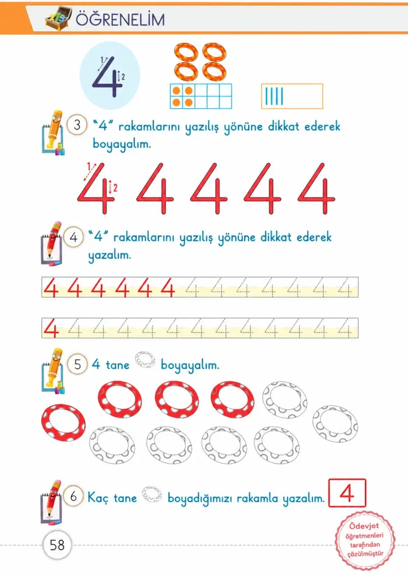 1. Sınıf Matematik Ders Kitabı Cevapları Meb Yayınları 1. Kitap Sayfa 58 Çözüm Görseli