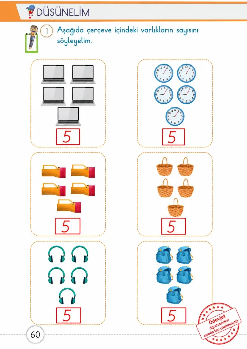 1. Sınıf Matematik Ders Kitabı Cevapları Meb Yayınları 1. Kitap Sayfa 60 Çözüm Görseli