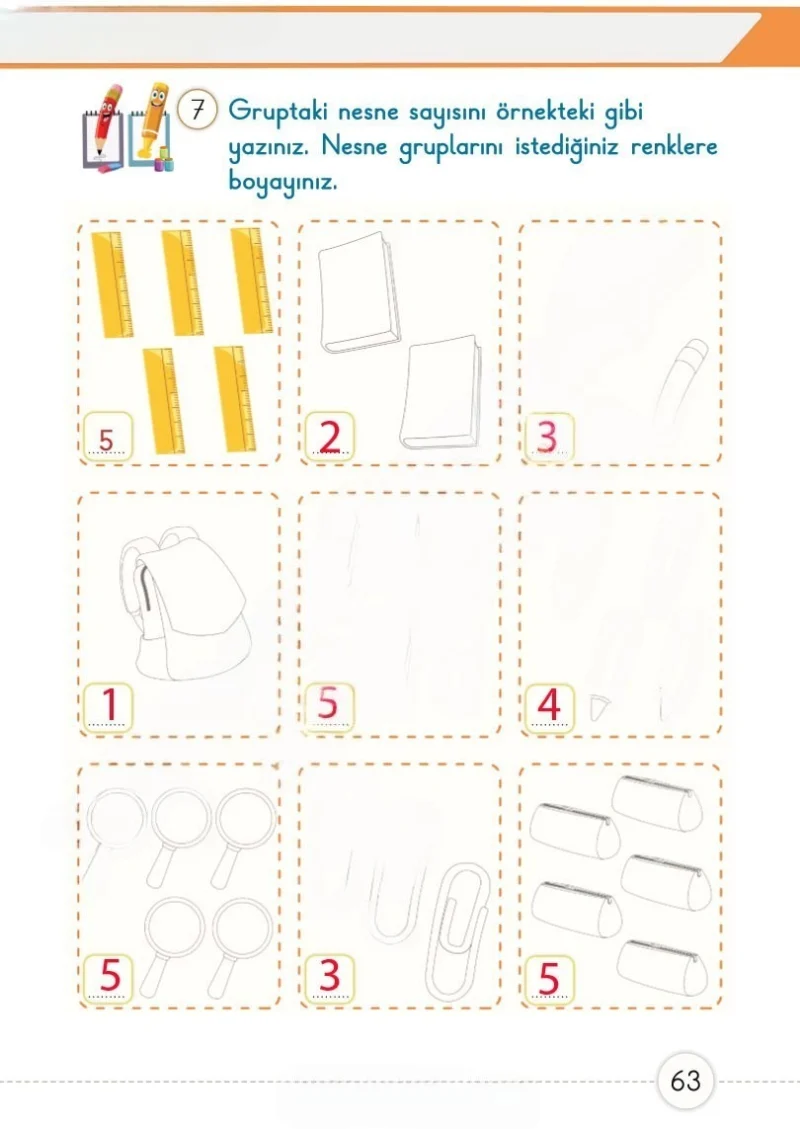 1. Sınıf Matematik Ders Kitabı Cevapları Meb Yayınları 1. Kitap Sayfa 63 Çözüm Görseli