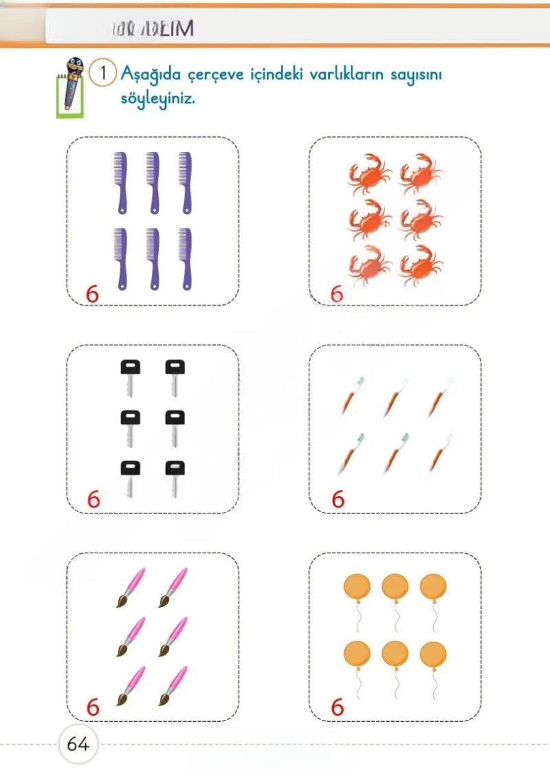 1. Sınıf Matematik Ders Kitabı Cevapları Meb Yayınları 1. Kitap Sayfa 64 Çözüm Görseli
