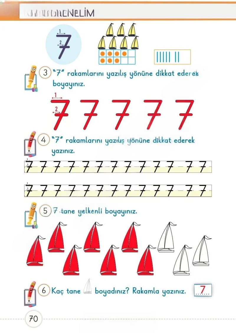 1. Sınıf Matematik Ders Kitabı Cevapları Meb Yayınları 1. Kitap Sayfa 70 Çözüm Görseli