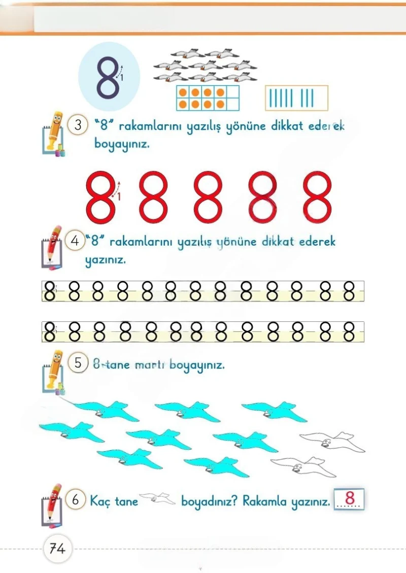 1. Sınıf Matematik Ders Kitabı Cevapları Meb Yayınları 1. Kitap Sayfa 74 Çözüm Görseli