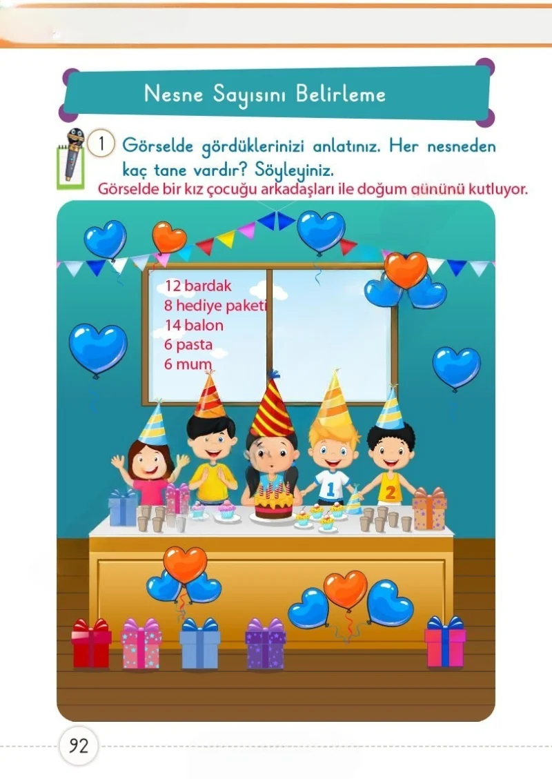 1. Sınıf Matematik Ders Kitabı Cevapları Meb Yayınları 1. Kitap Sayfa 92 Çözüm Görseli