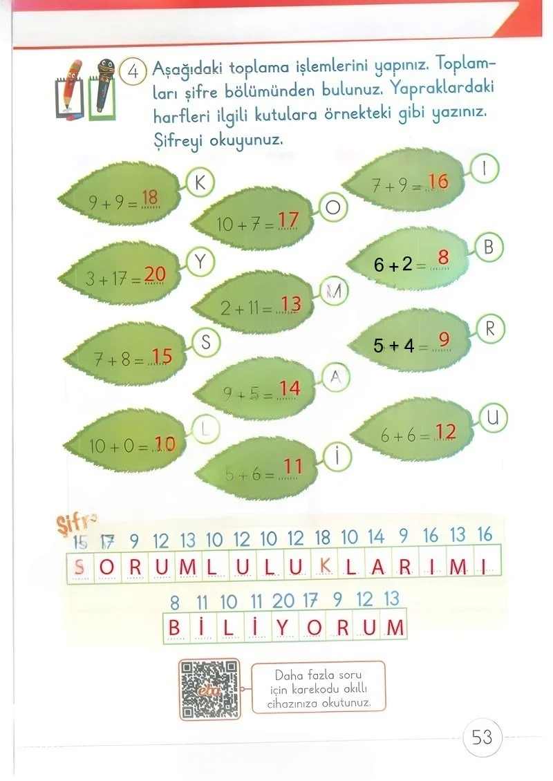 1. Sınıf Matematik Ders Kitabı Cevapları Meb Yayınları 2. Kitap Sayfa 53 Çözüm Görseli