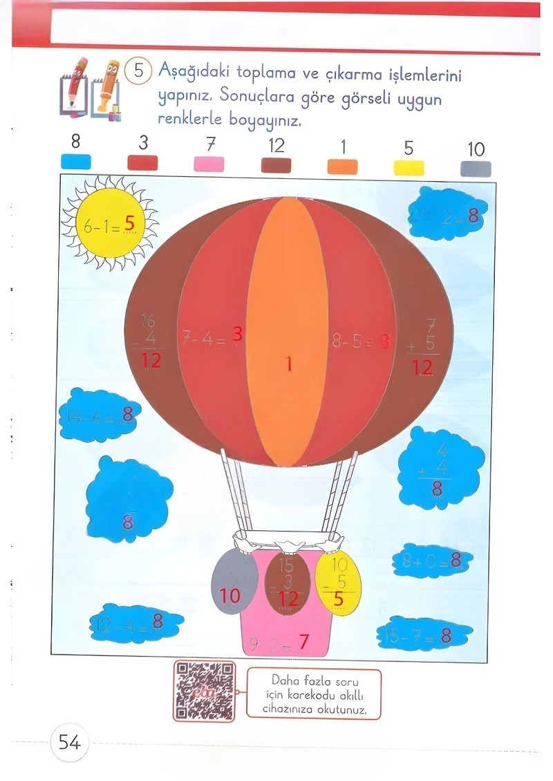 1. Sınıf Matematik Ders Kitabı Cevapları Meb Yayınları 2. Kitap Sayfa 54 Çözüm Görseli
