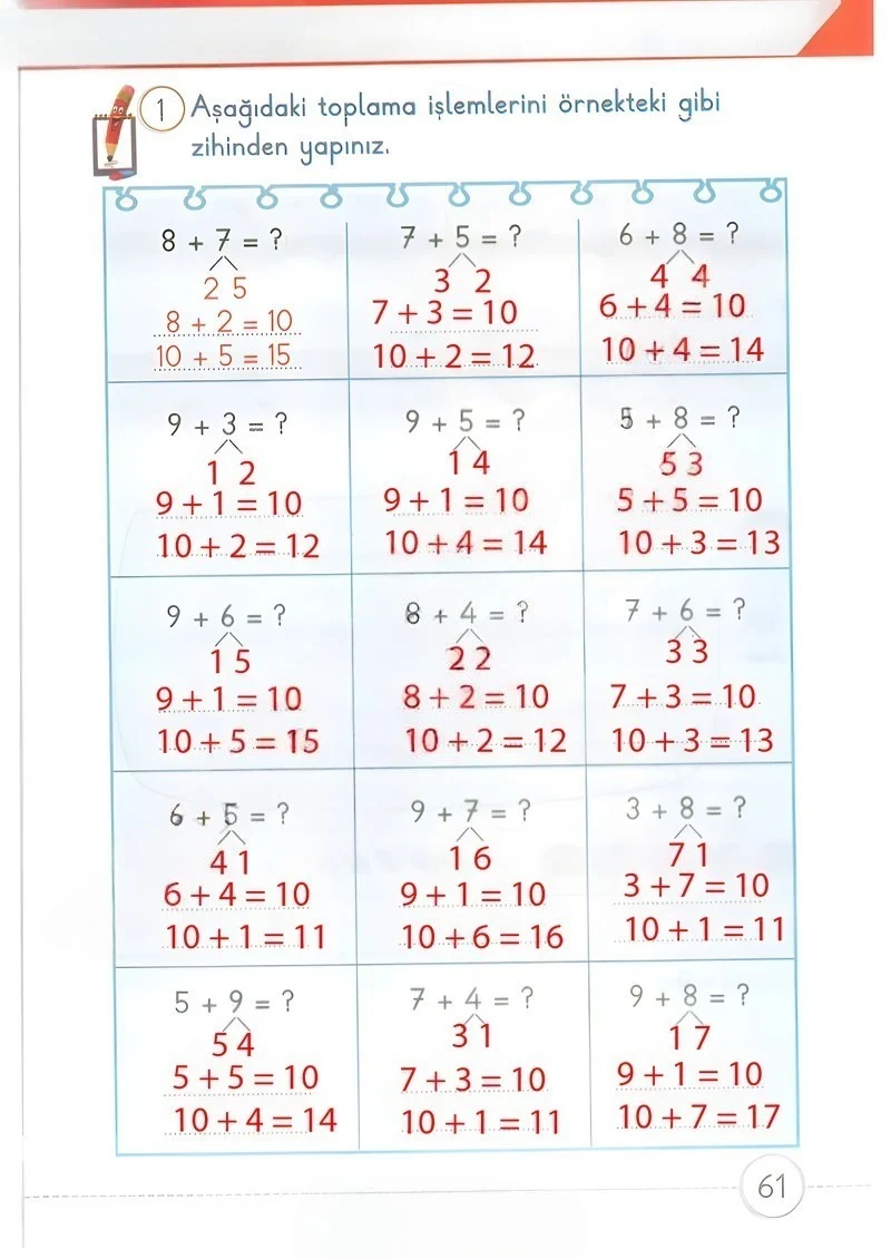 1. Sınıf Matematik Ders Kitabı Cevapları Meb Yayınları 2. Kitap Sayfa 61 Çözüm Görseli