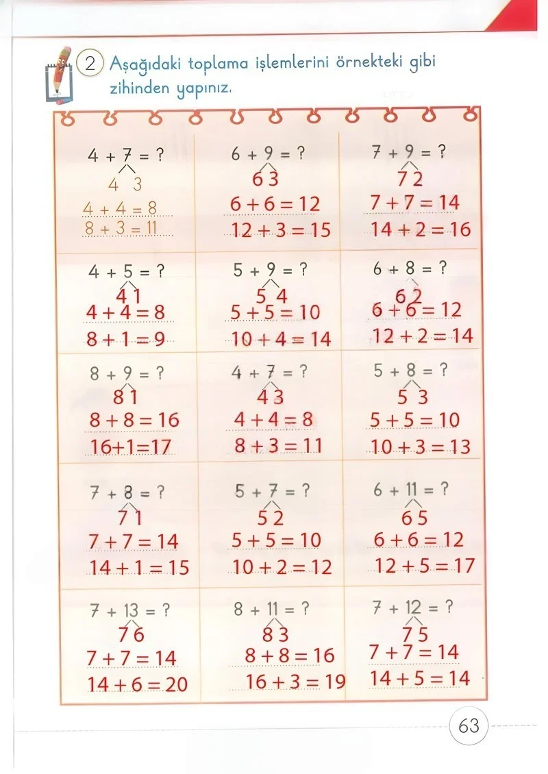 1. Sınıf Matematik Ders Kitabı Cevapları Meb Yayınları 2. Kitap Sayfa 63 Çözüm Görseli