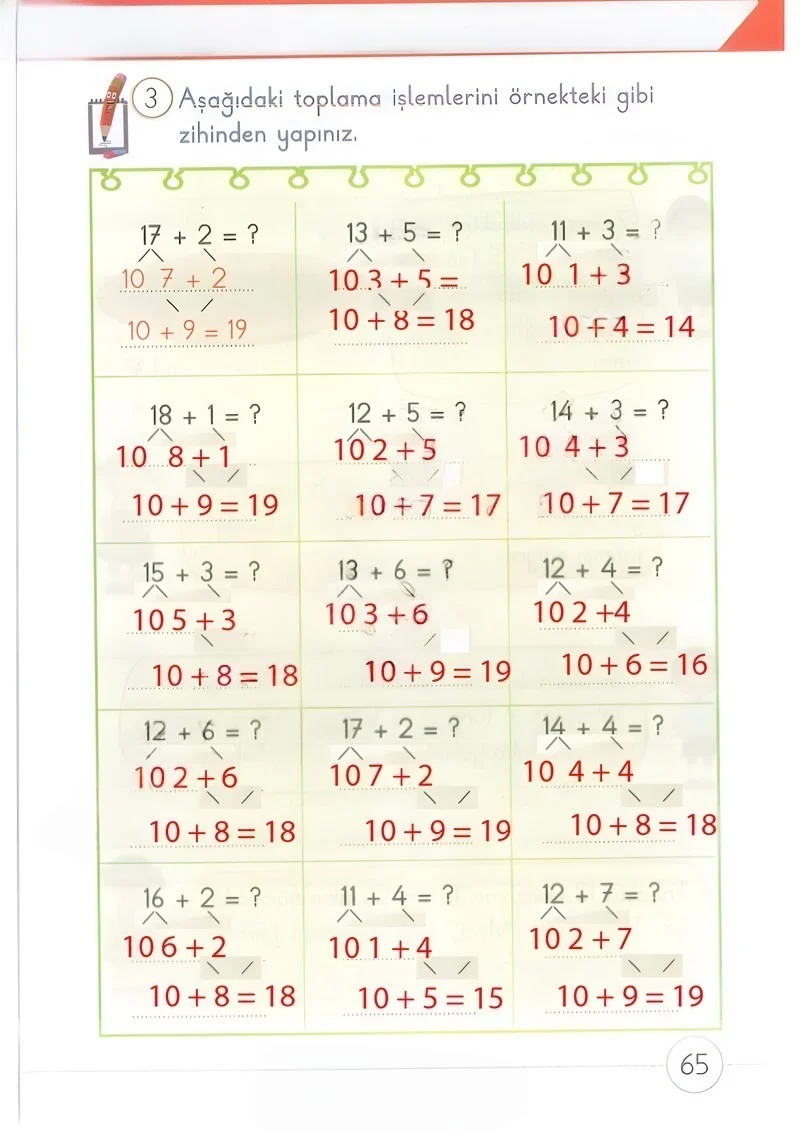 1. Sınıf Matematik Ders Kitabı Cevapları Meb Yayınları 2. Kitap Sayfa 65 Çözüm Görseli
