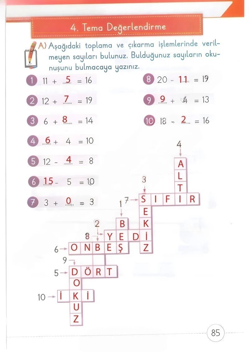 1. Sınıf Matematik Ders Kitabı Cevapları Meb Yayınları 2. Kitap Sayfa 85 Çözüm Görseli