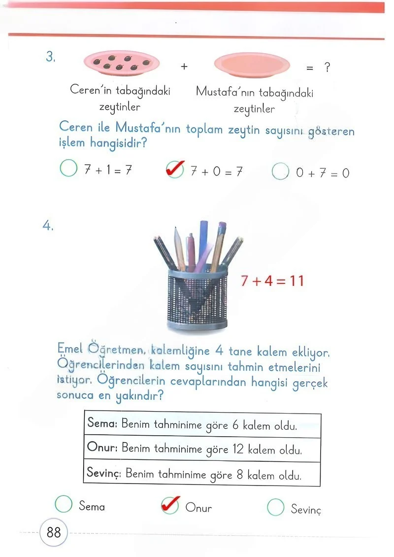 1. Sınıf Matematik Ders Kitabı Cevapları Meb Yayınları 2. Kitap Sayfa 88 Çözüm Görseli