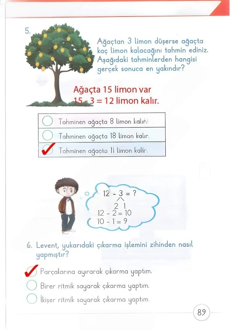 1. Sınıf Matematik Ders Kitabı Cevapları Meb Yayınları 2. Kitap Sayfa 89 Çözüm Görseli