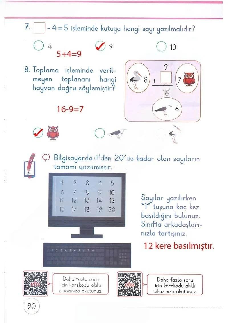 1. Sınıf Matematik Ders Kitabı Cevapları Meb Yayınları 2. Kitap Sayfa 90 Çözüm Görseli