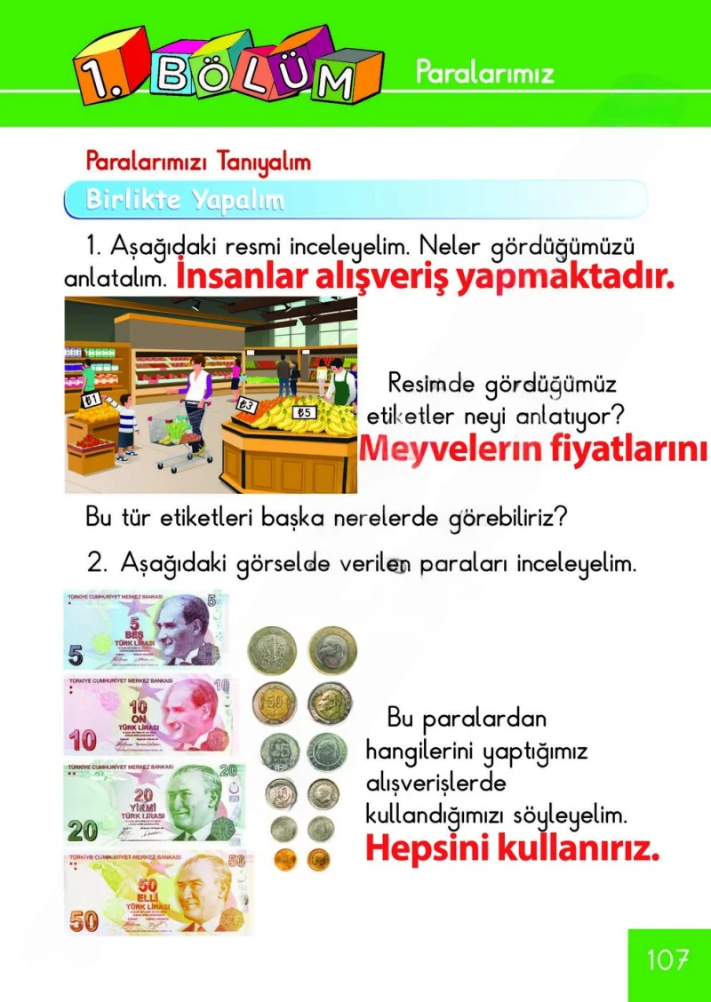 1. Sınıf Matematik Ders Kitabı Cevapları Meb Yayınları Sayfa 107 Çözüm Görseli