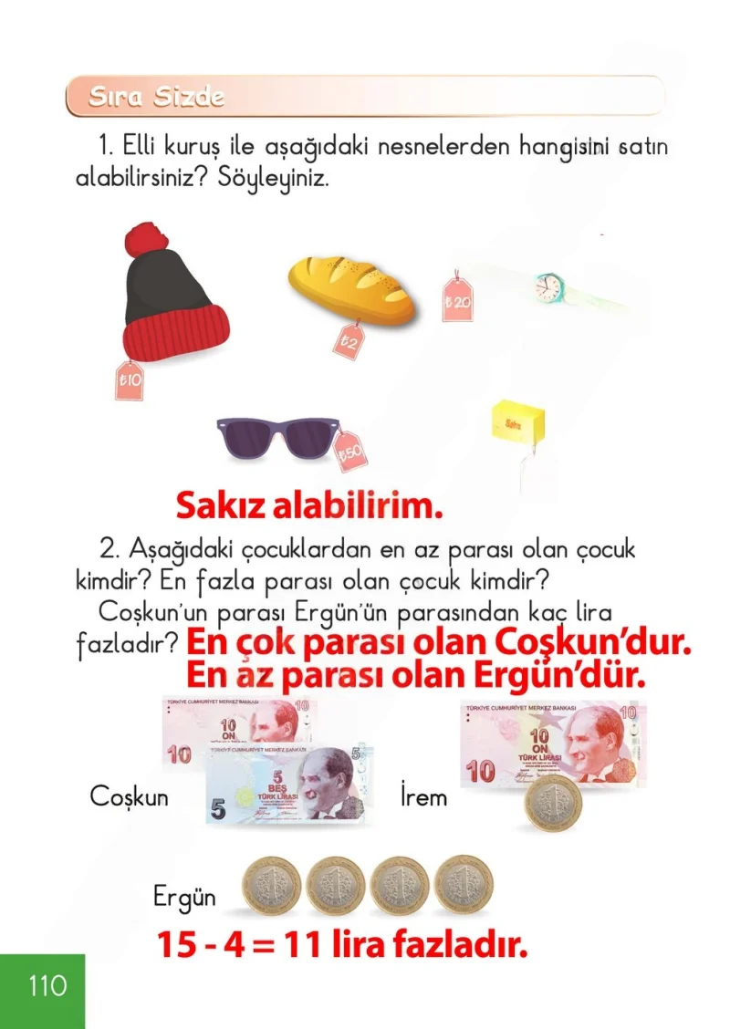 1. Sınıf Matematik Ders Kitabı Cevapları Meb Yayınları Sayfa 110 Çözüm Görseli