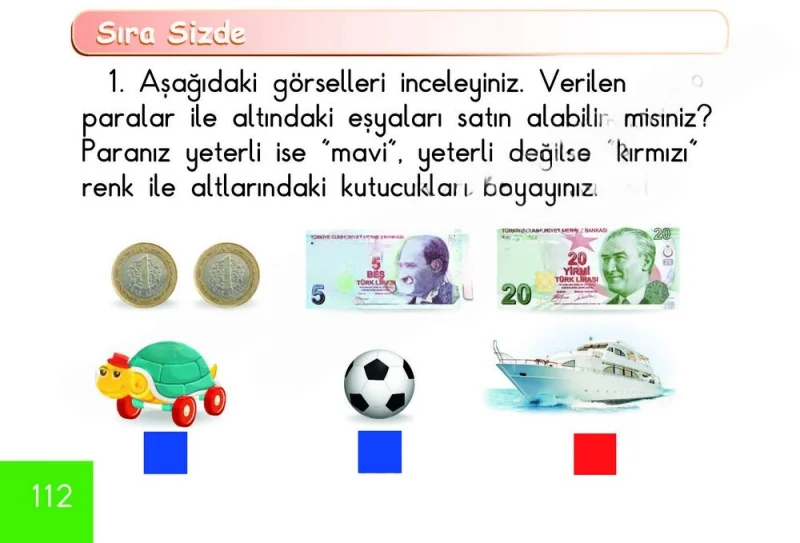 1. Sınıf Matematik Ders Kitabı Cevapları Meb Yayınları Sayfa 112 Çözüm Görseli