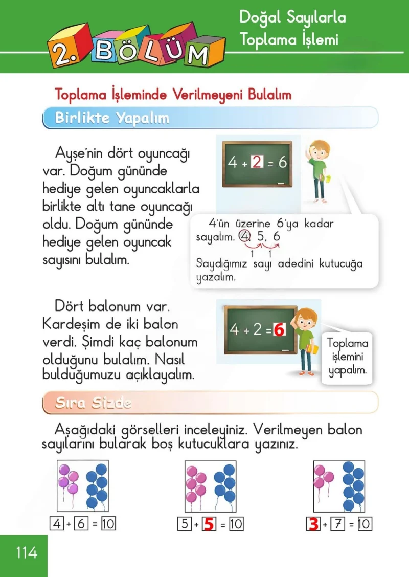 1. Sınıf Matematik Ders Kitabı Cevapları Meb Yayınları Sayfa 114 Çözüm Görseli