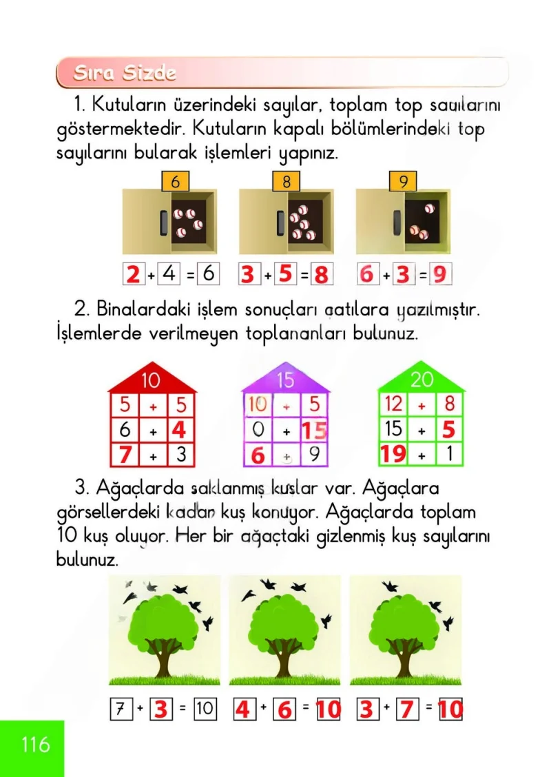1. Sınıf Matematik Ders Kitabı Cevapları Meb Yayınları Sayfa 116 Çözüm Görseli