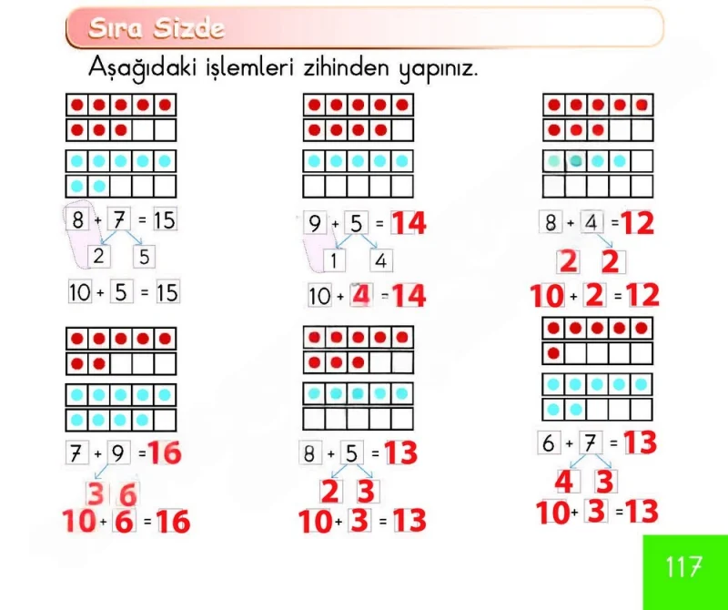 1. Sınıf Matematik Ders Kitabı Cevapları Meb Yayınları Sayfa 117 Çözüm Görseli