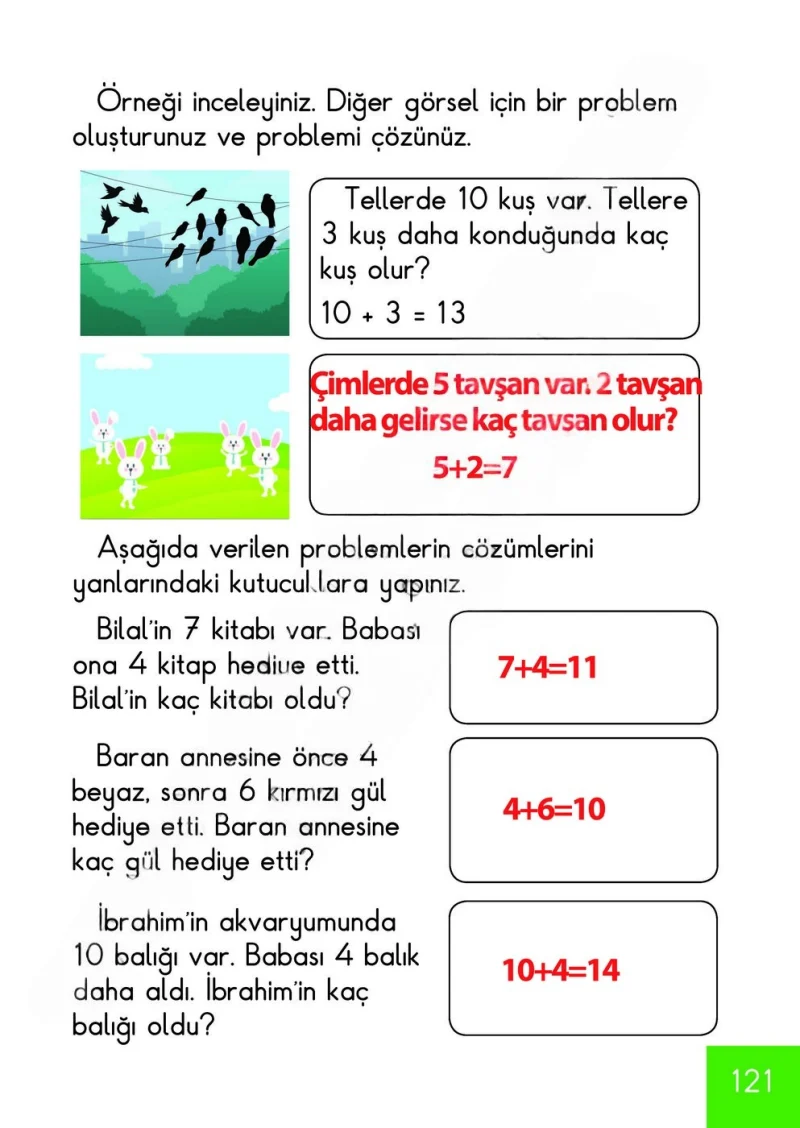 1. Sınıf Matematik Ders Kitabı Cevapları Meb Yayınları Sayfa 121 Çözüm Görseli