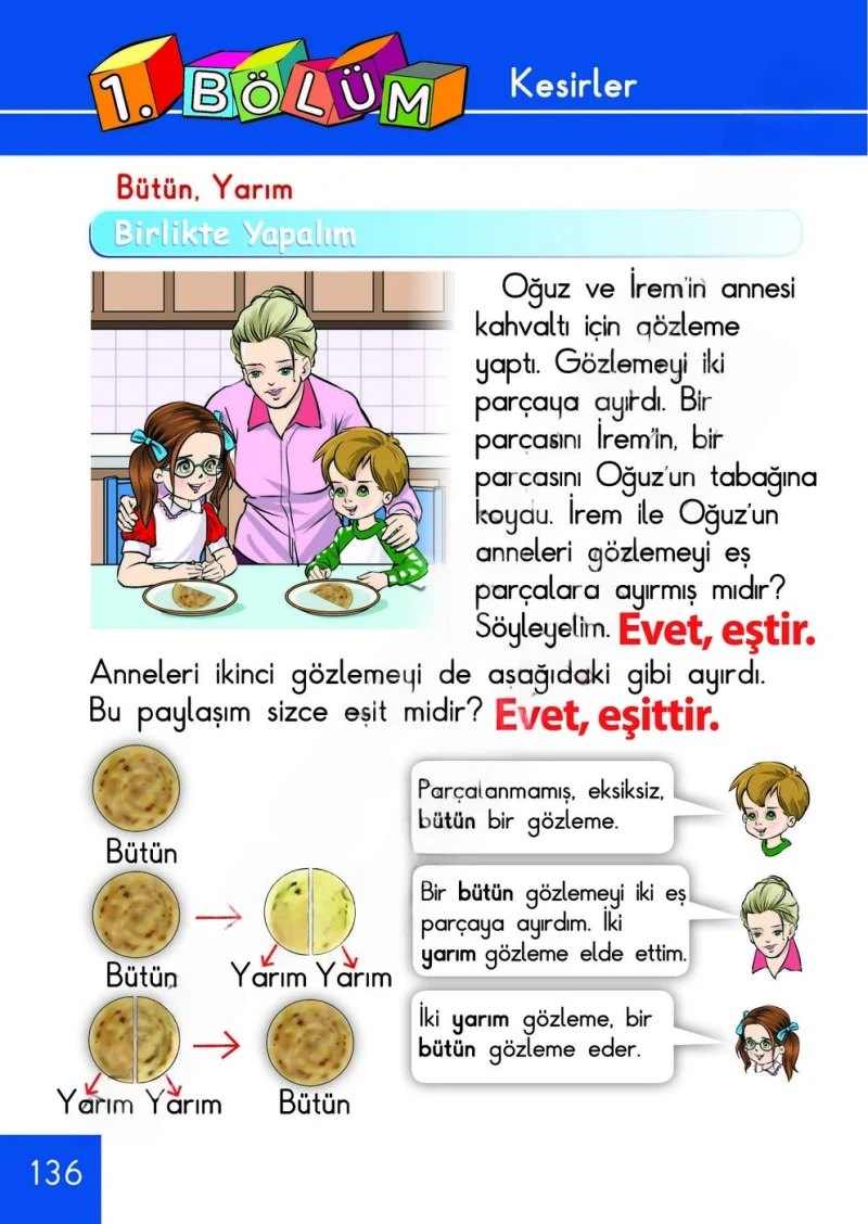 1. Sınıf Matematik Ders Kitabı Cevapları Meb Yayınları Sayfa 136 Çözüm Görseli