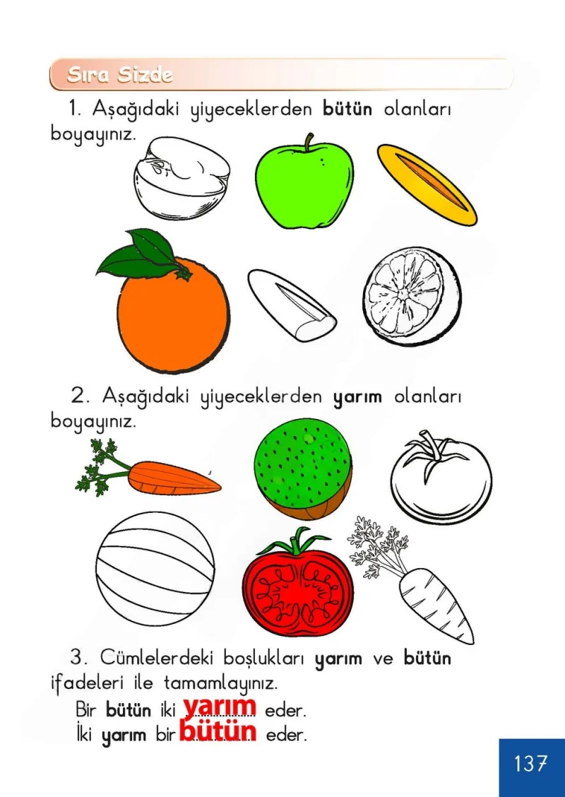 1. Sınıf Matematik Ders Kitabı Cevapları Meb Yayınları Sayfa 137 Çözüm Görseli