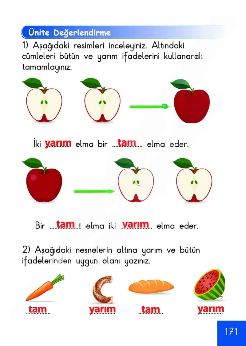 1. Sınıf Matematik Ders Kitabı Cevapları Meb Yayınları Sayfa 171 Çözüm Görseli