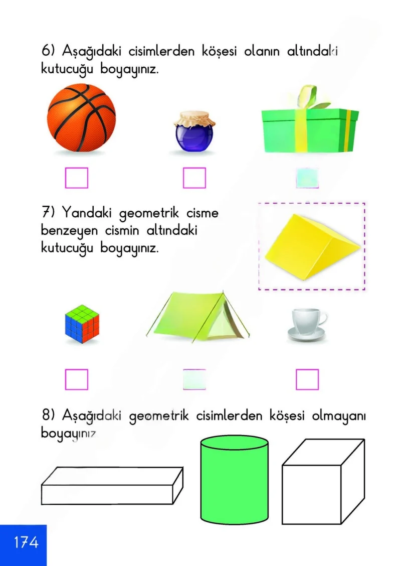 1. Sınıf Matematik Ders Kitabı Cevapları Meb Yayınları Sayfa 174 Çözüm Görseli